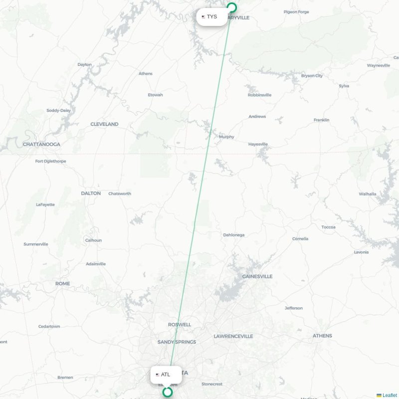 TYS - ATL route map