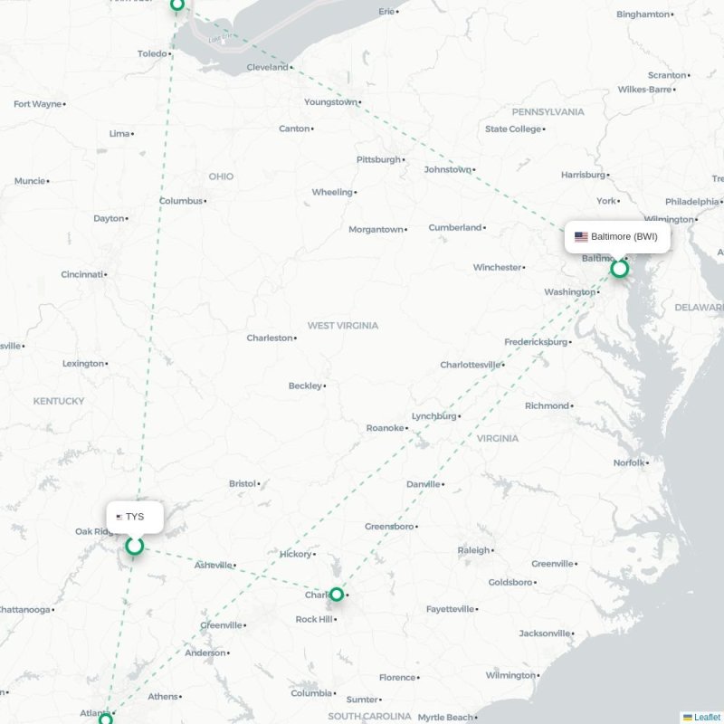TYS - BWI route map
