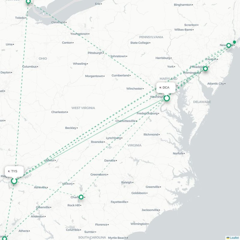 TYS - DCA route map