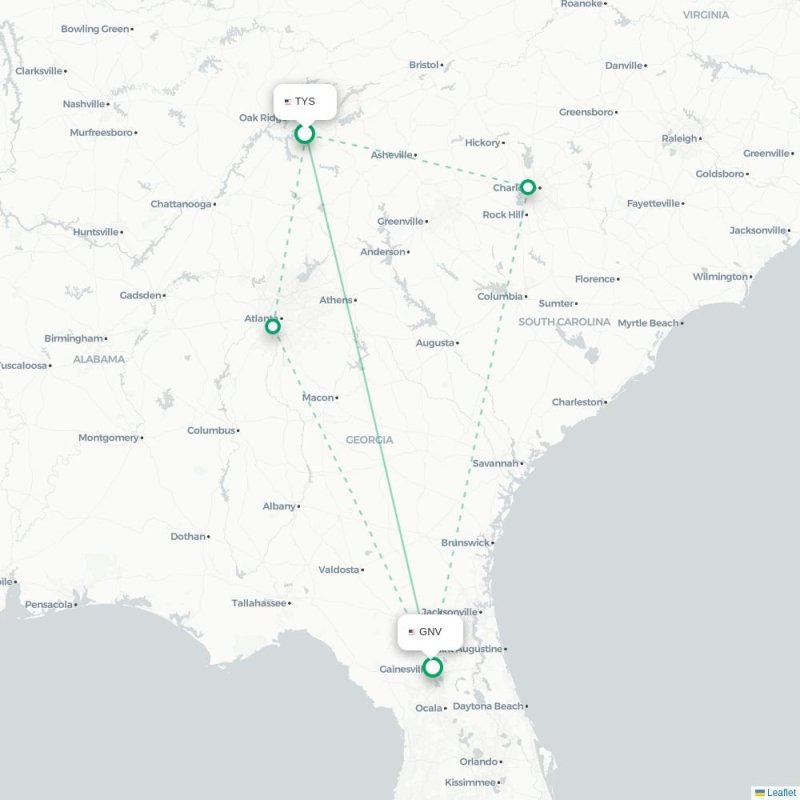 TYS - GNV route map