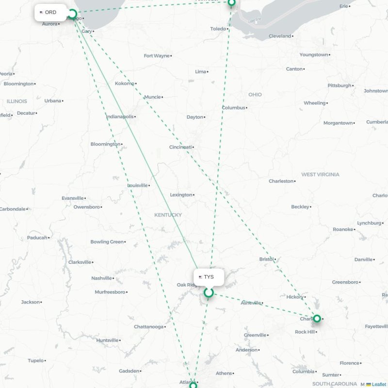 TYS - ORD route map