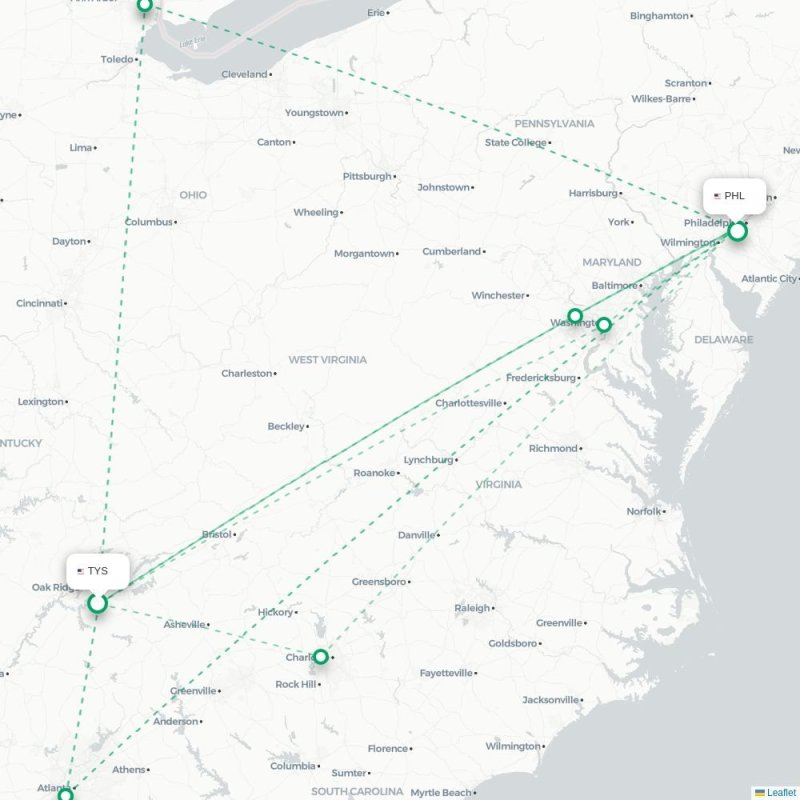 TYS - PHL route map