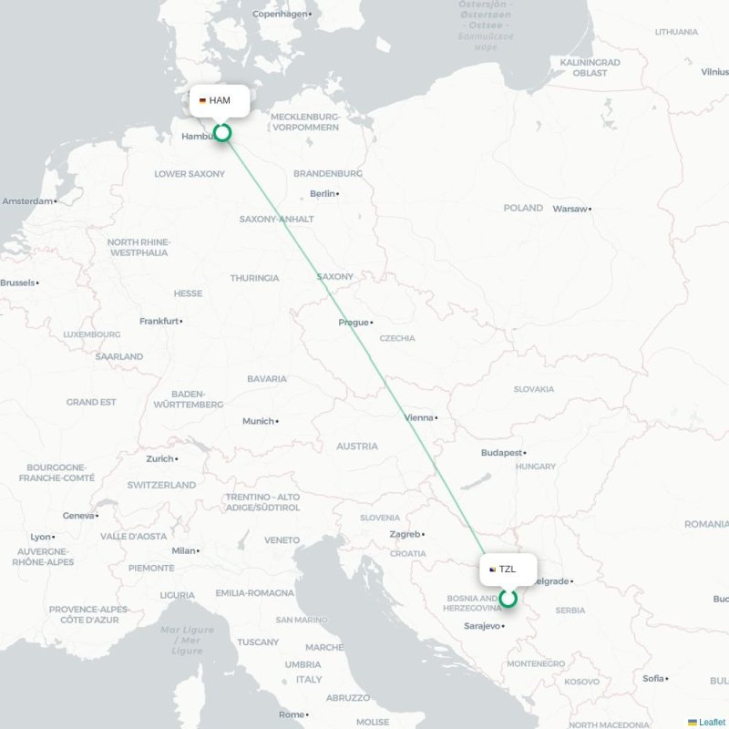 TZL - HAM route map