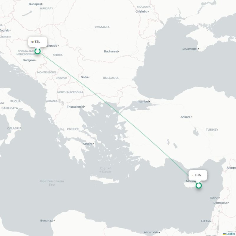 TZL - LCA route map