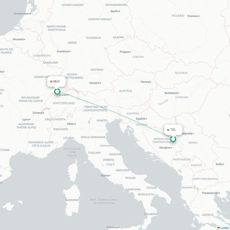 TZL - MLH route map