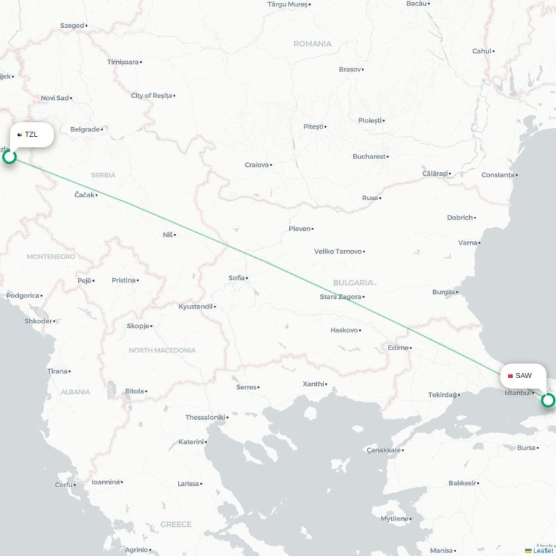 TZL - SAW route map