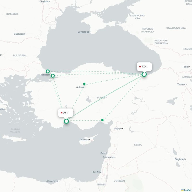 TZX - AYT route map