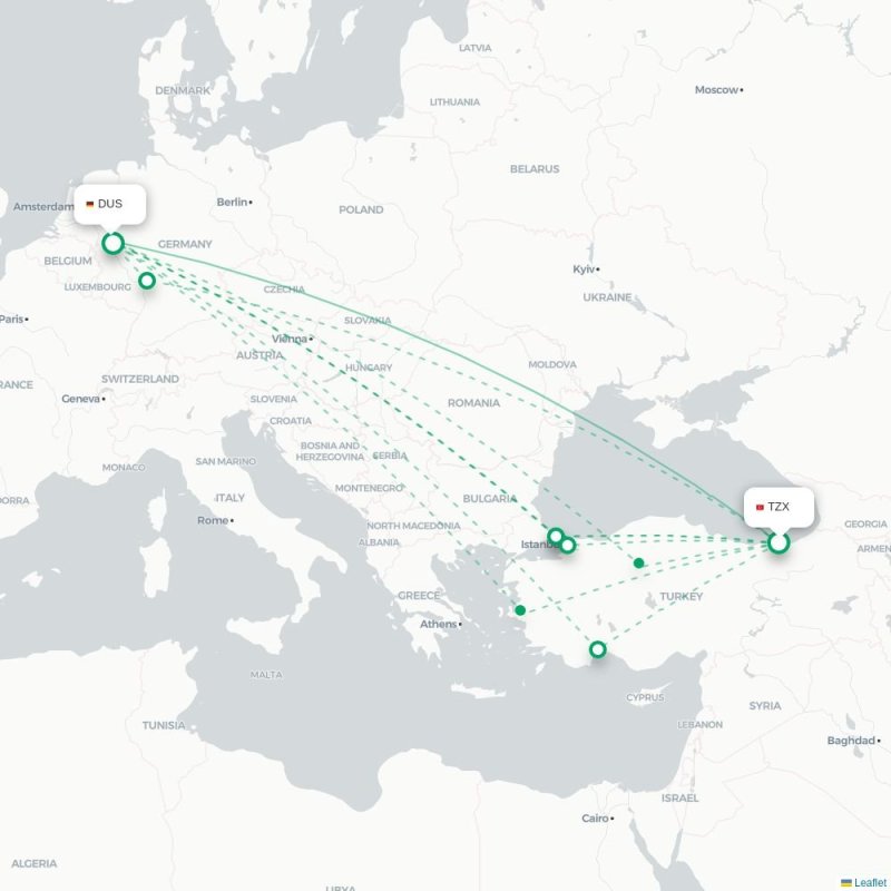 TZX - DUS route map