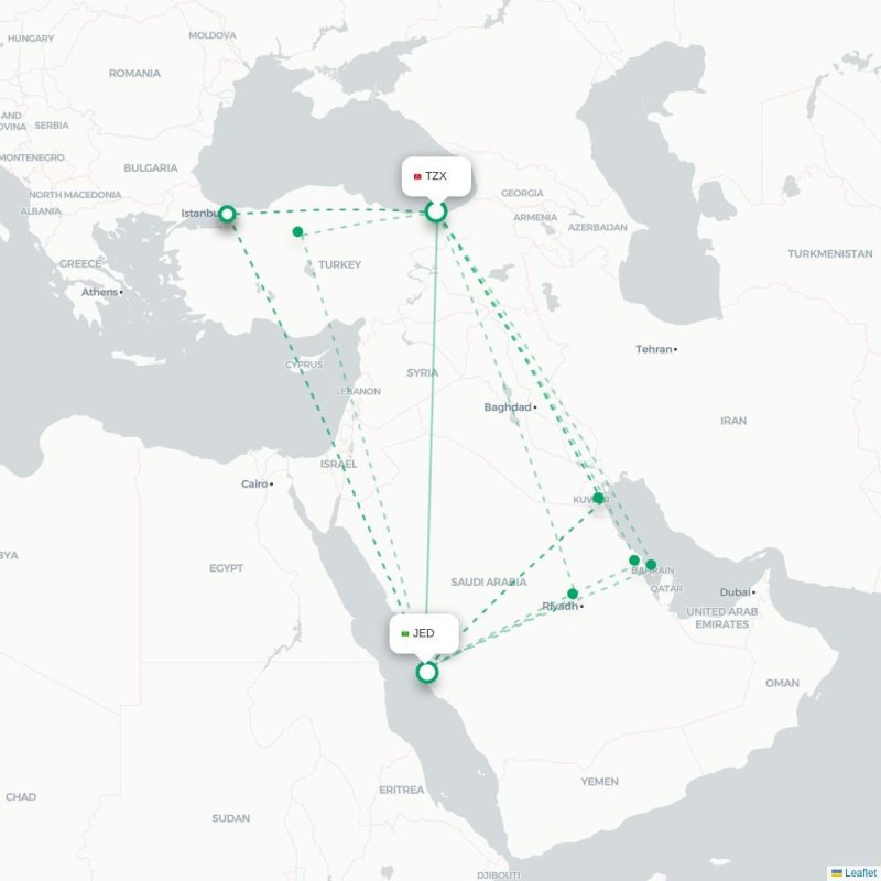 TZX - JED route map