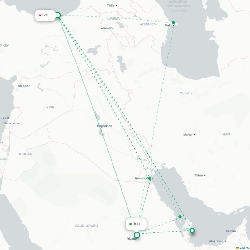 TZX - RUH route map