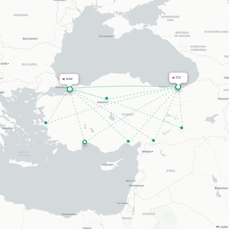TZX - SAW route map