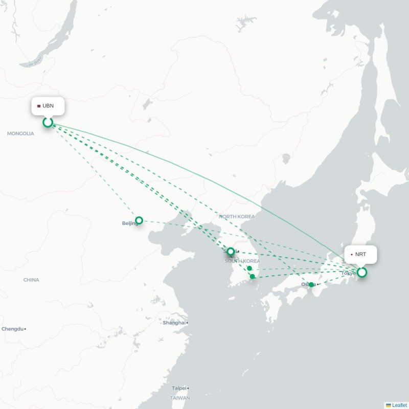 UBN - NRT route map
