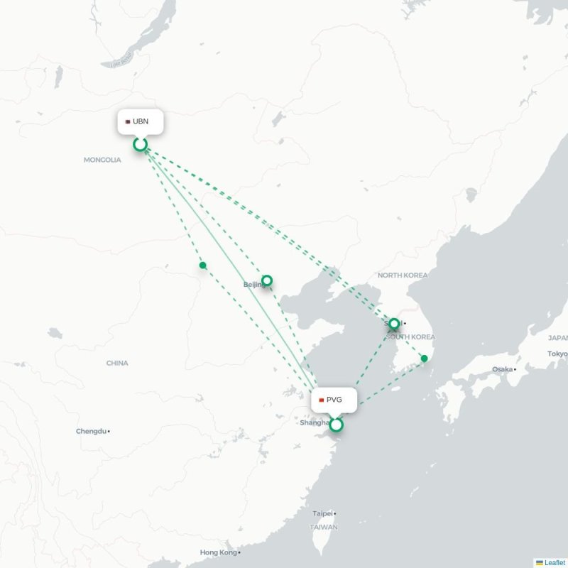 UBN - PVG route map