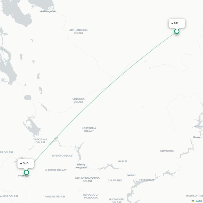 UCT - SVO route map