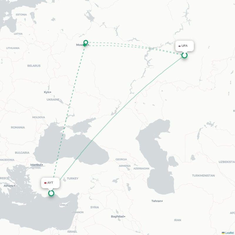 UFA - AYT route map