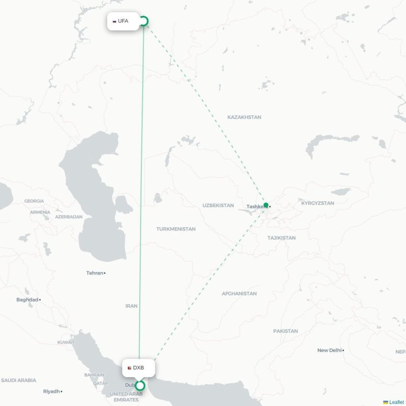 UFA - DXB route map