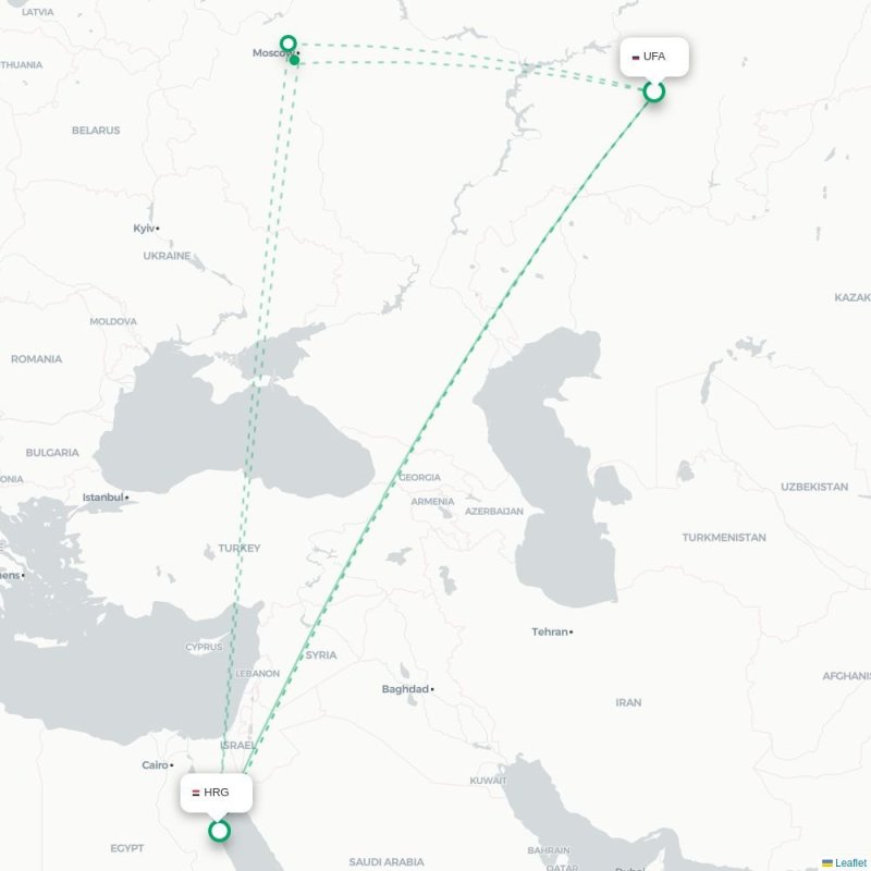 UFA - HRG route map
