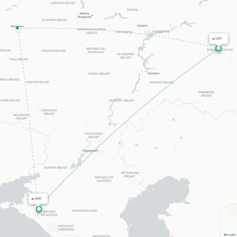UFA - KRR route map