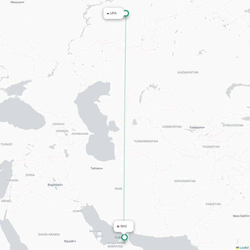 UFA - SHJ route map