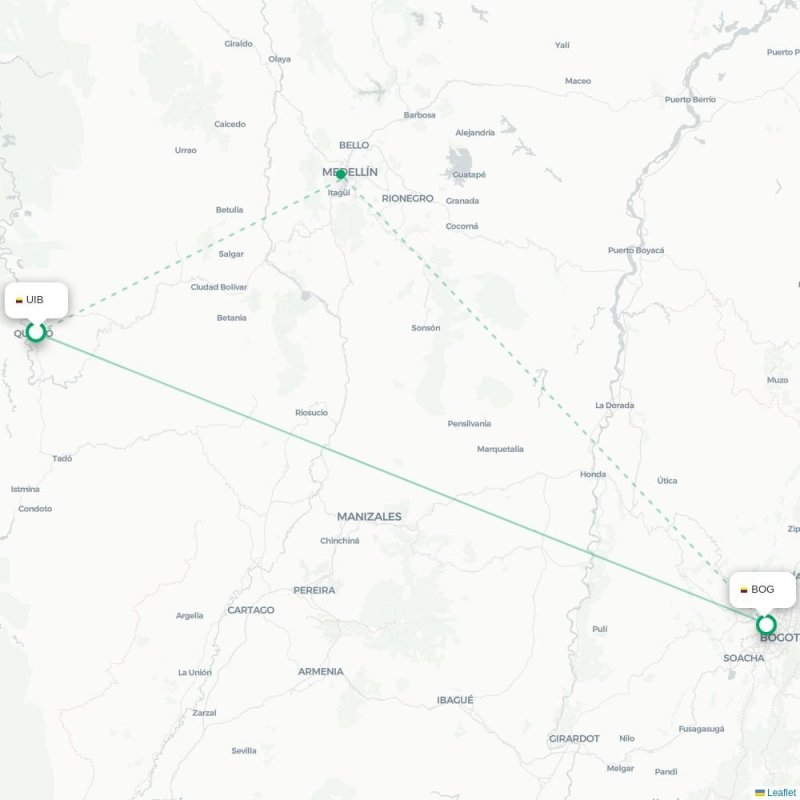 UIB - BOG route map