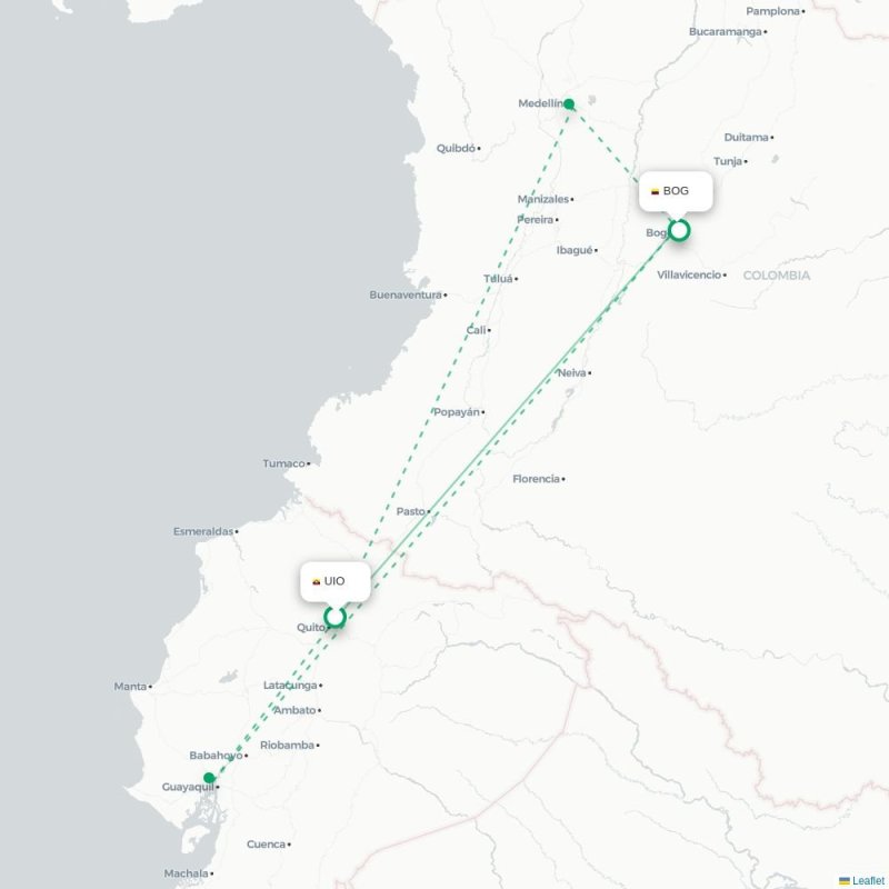 UIO - BOG route map