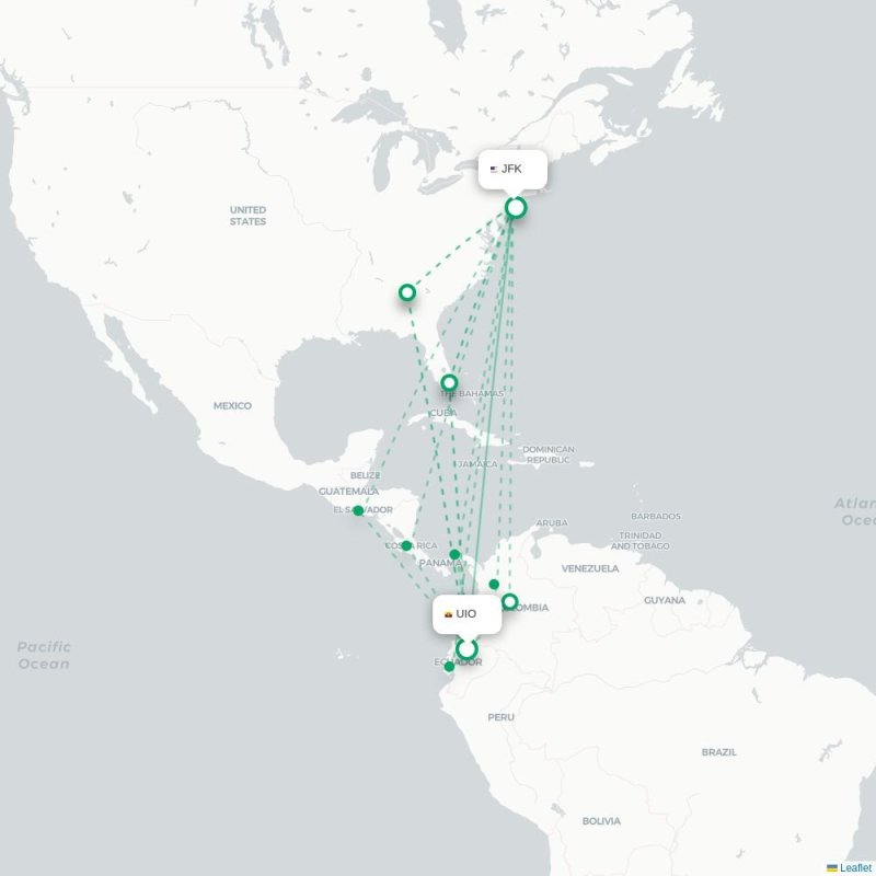 UIO - JFK route map