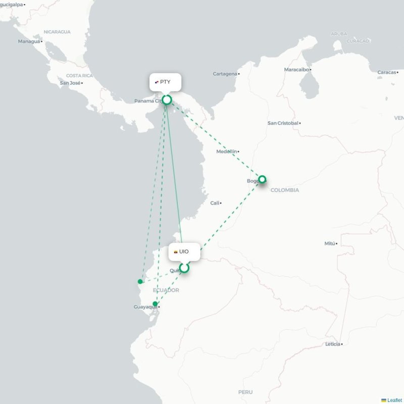 UIO - PTY route map
