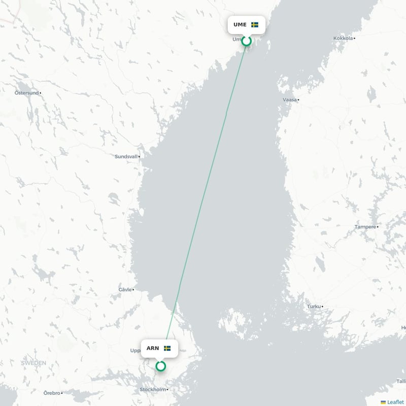 Route map Umeå  UME airport