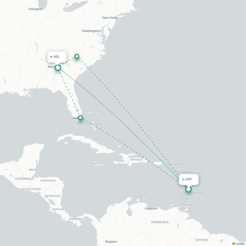 UVF - ATL route map