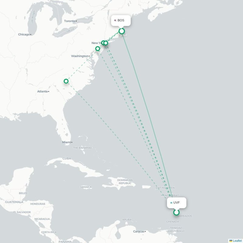 UVF - BOS route map