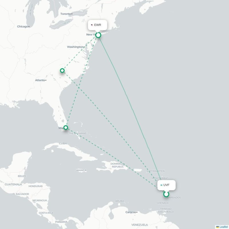 UVF - EWR route map