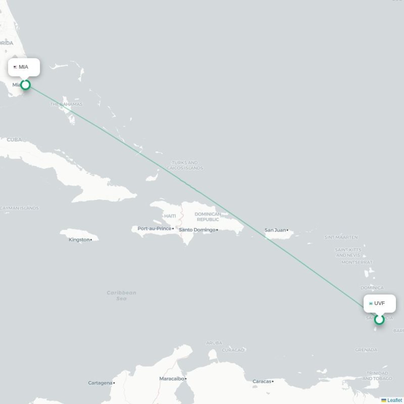 UVF - MIA route map