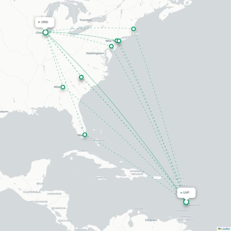 UVF - ORD route map