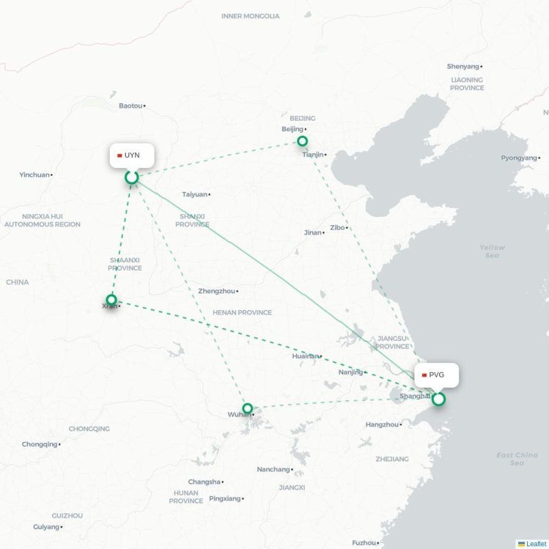 UYN - PVG route map