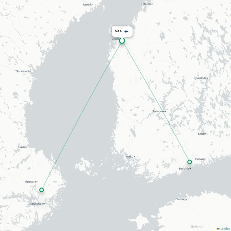 Route map Vaasa  VAA airport
