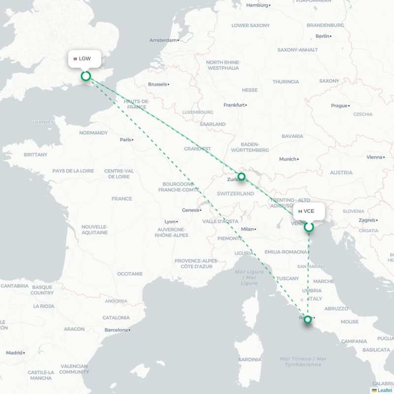VCE - LGW route map