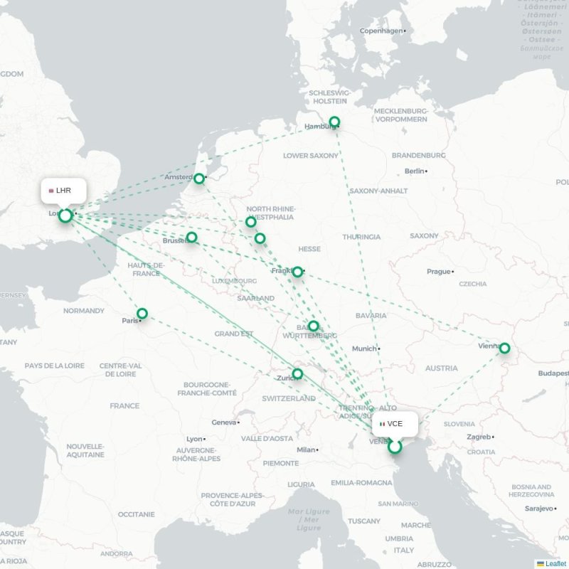 VCE - LHR route map