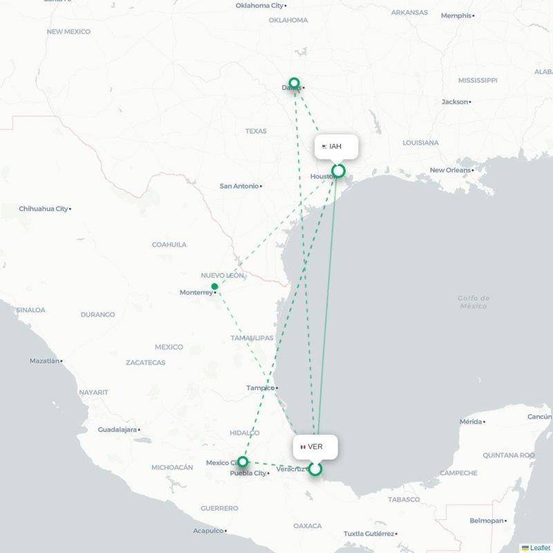VER - IAH route map