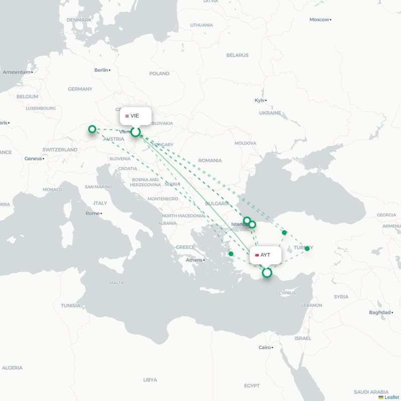 VIE - AYT route map