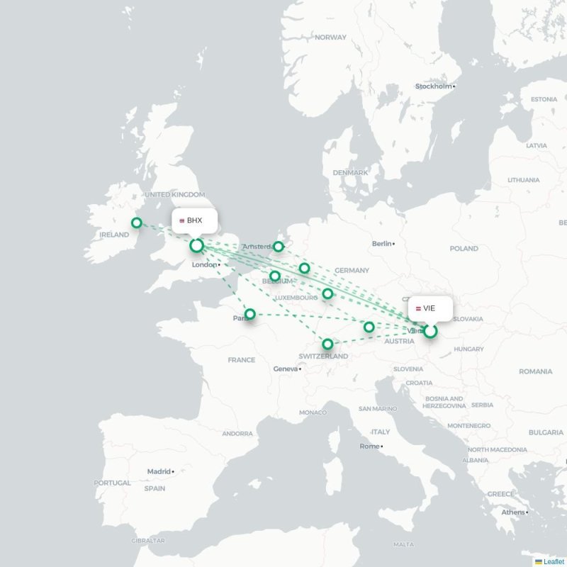 VIE - BHX route map
