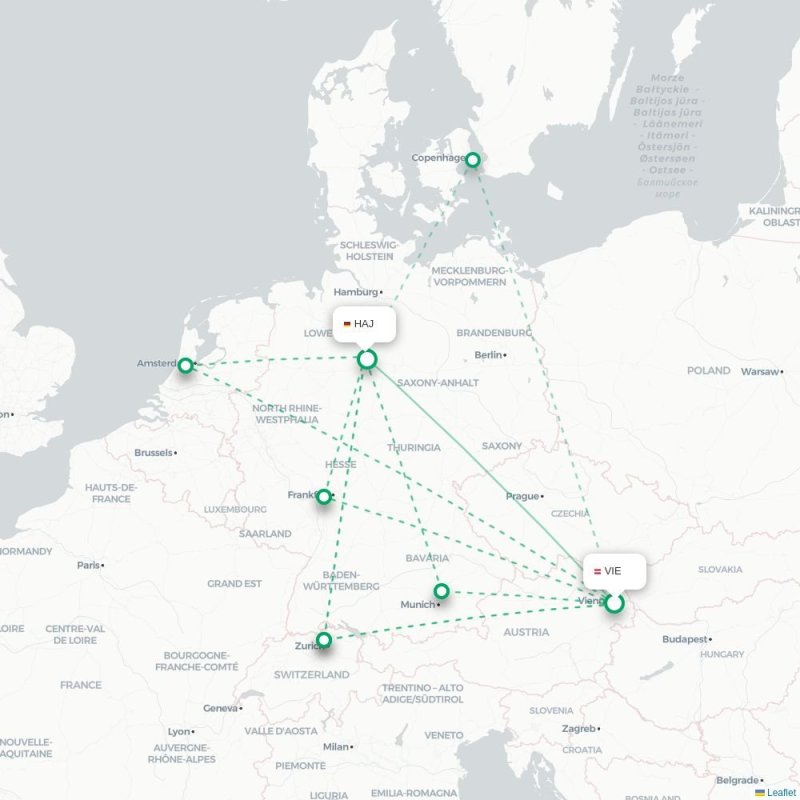VIE - HAJ route map