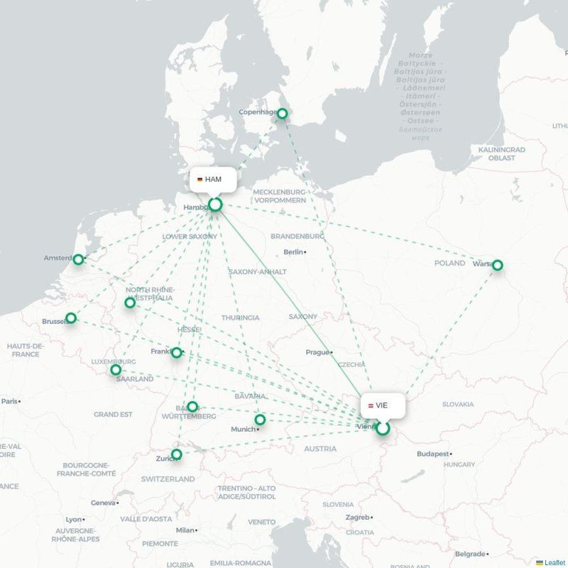 VIE - HAM route map