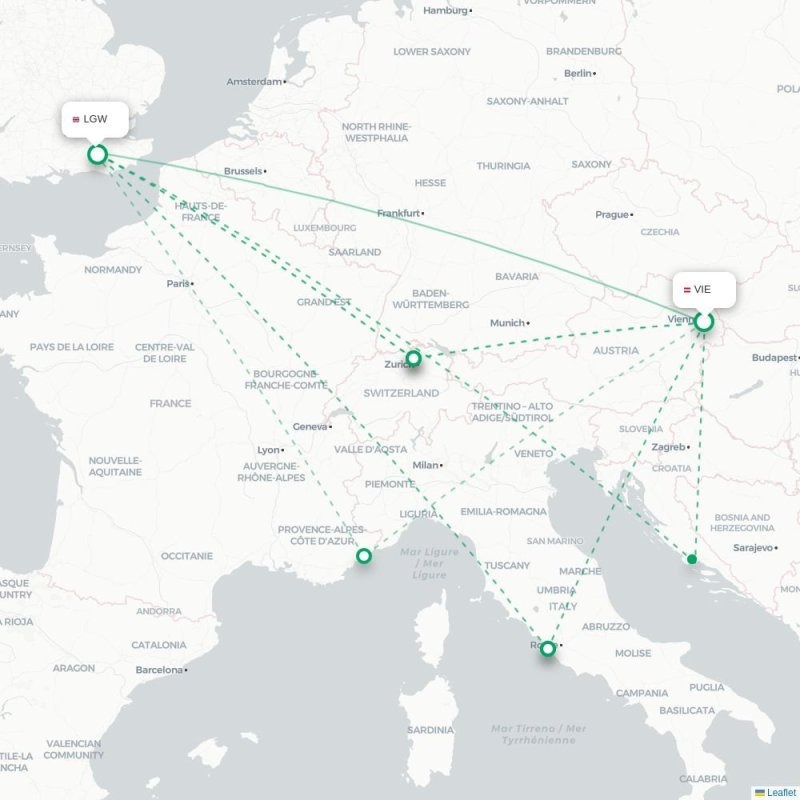 VIE - LGW route map