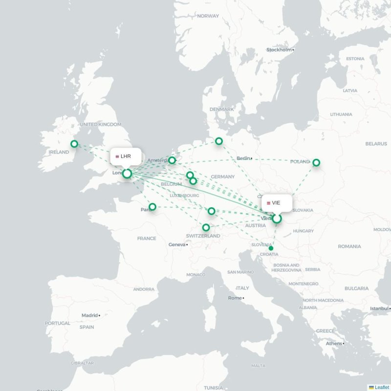 VIE - LHR route map