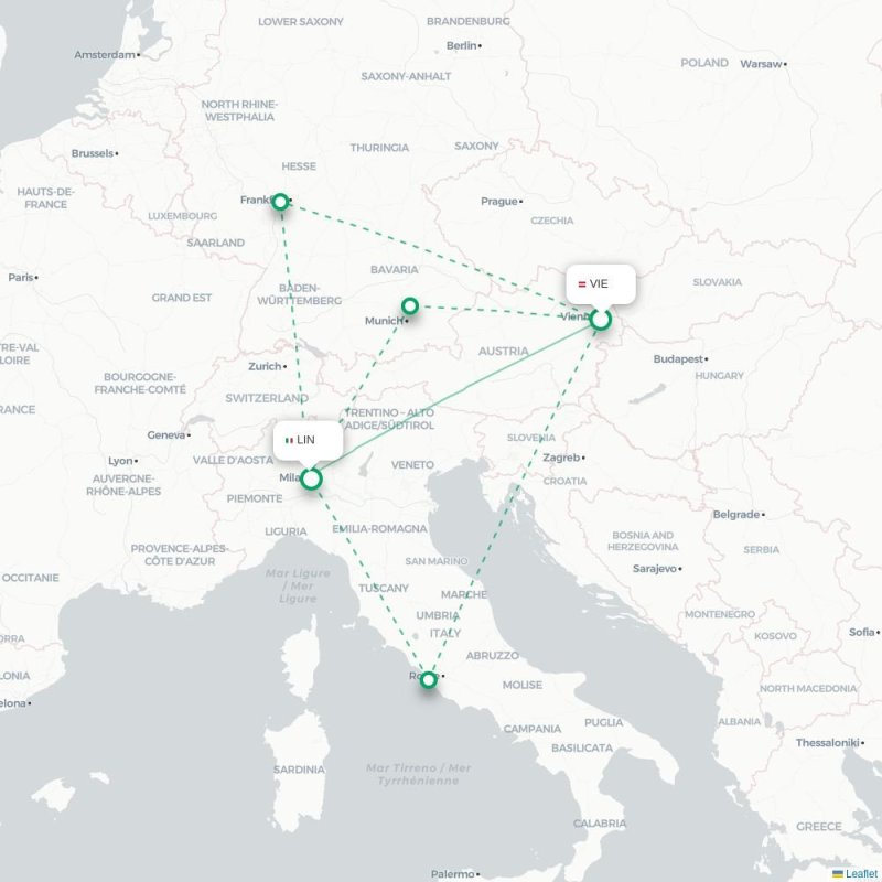 VIE - LIN route map