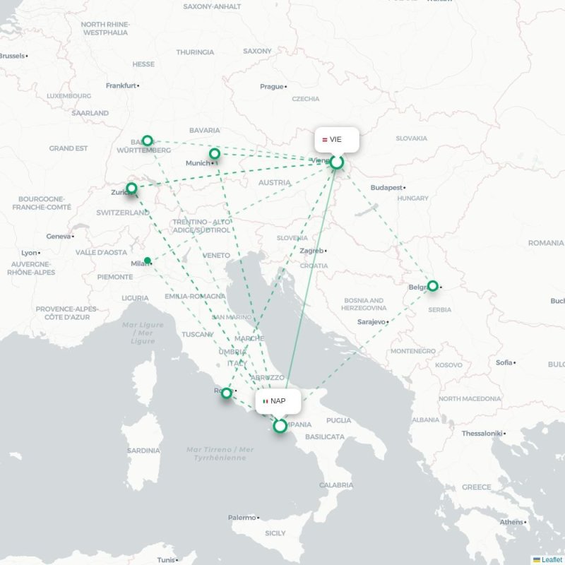 VIE - NAP route map