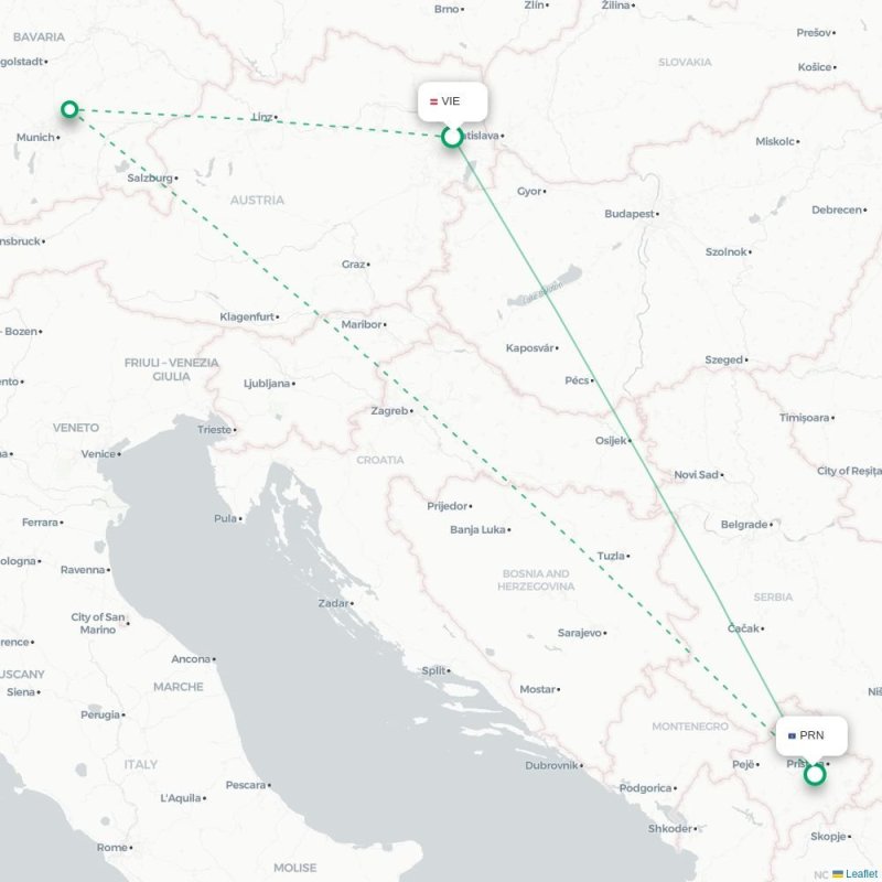 VIE - PRN route map