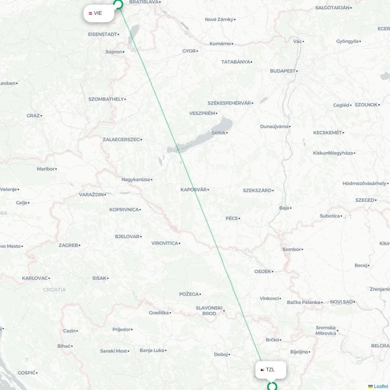 VIE - TZL route map
