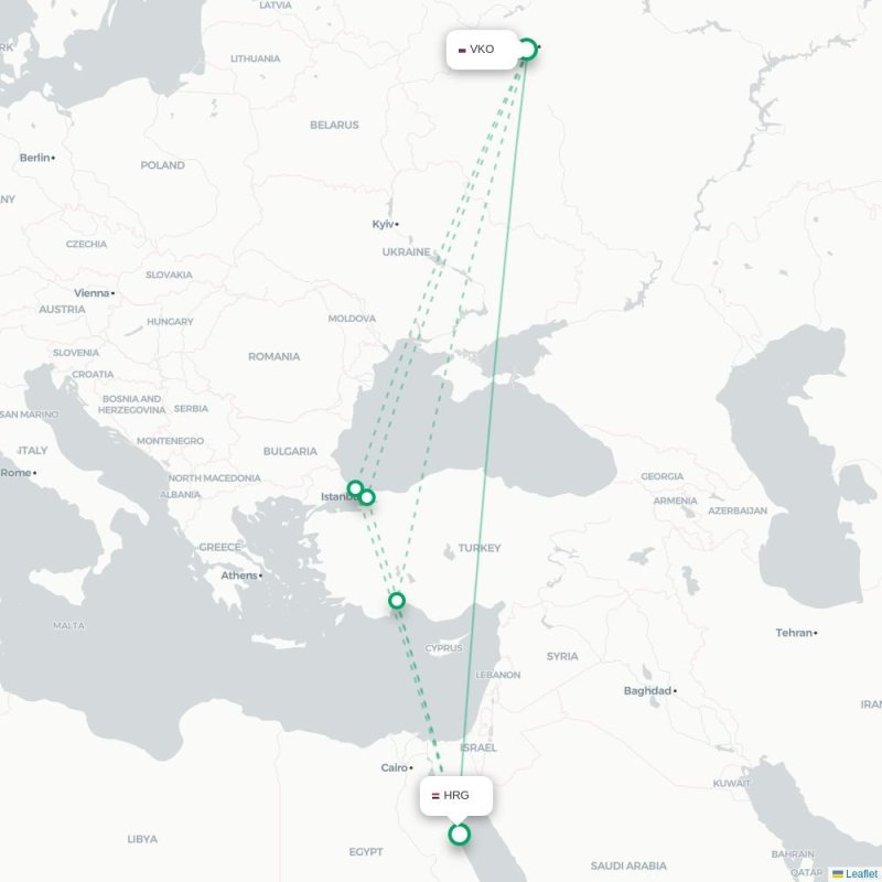 VKO - HRG route map