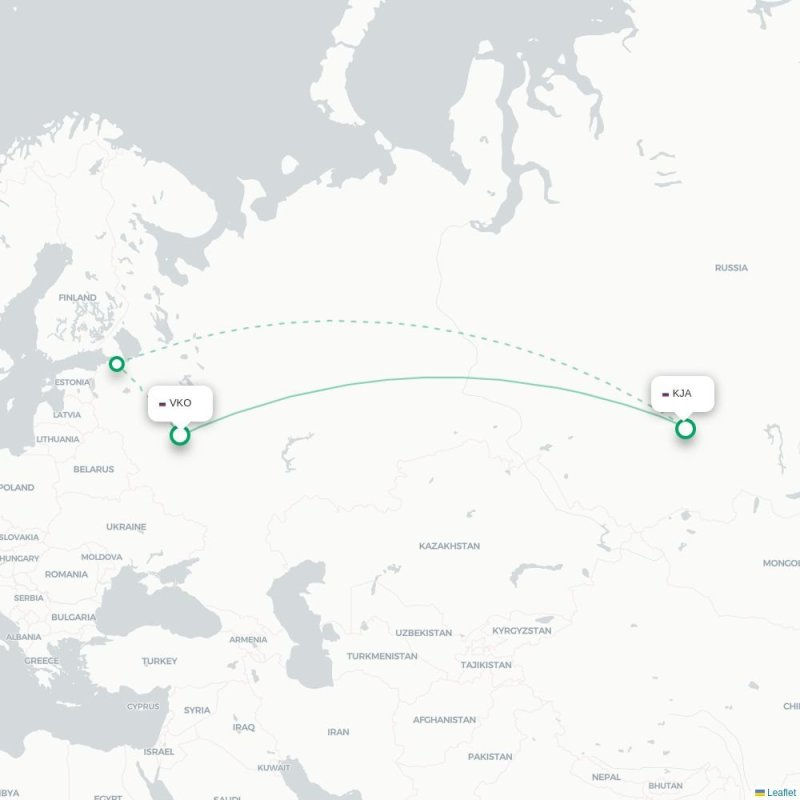 VKO - KJA route map